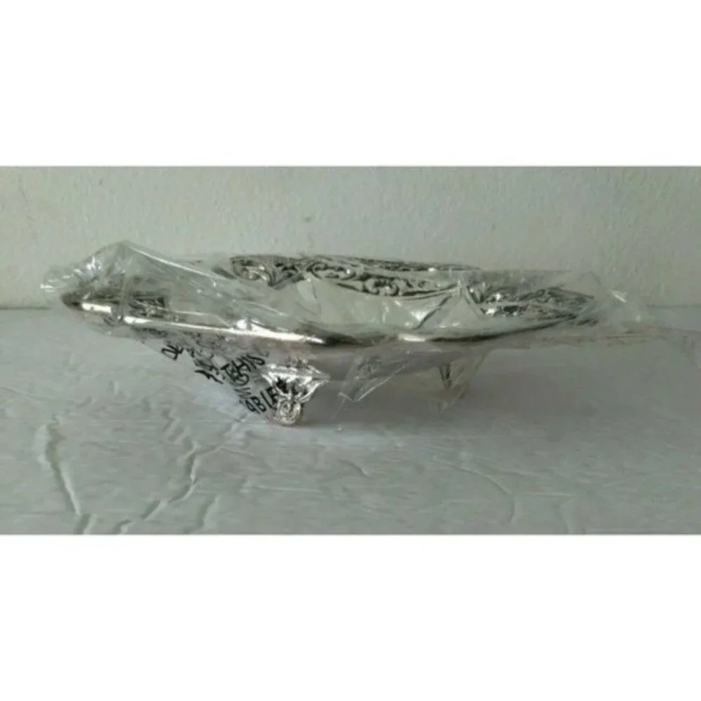 Silver plated Footed Bowl Dish Lace Embossed on Edge, Middle and Foot New